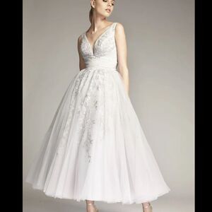 Women’s Gray Park108 Pleated Tulle Lace Applique Tea Length Dress